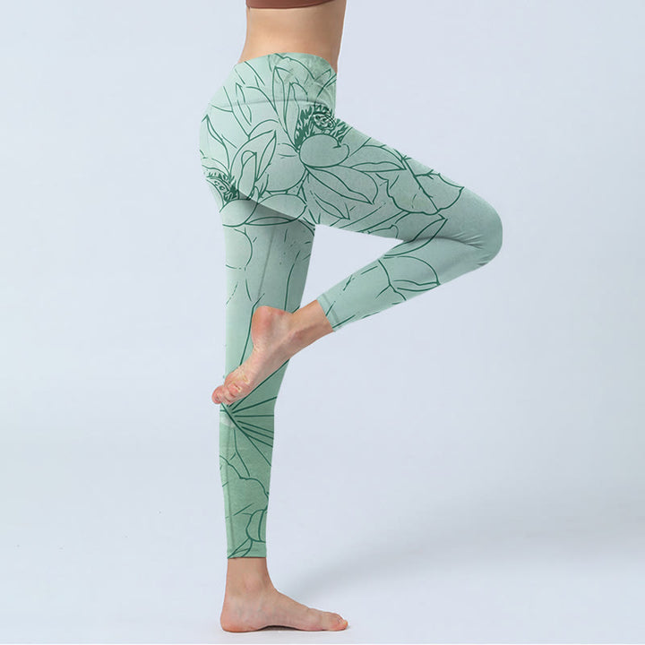 Pantalon de yoga pour femme avec legging de sport imprimé fleur de lotus vert Buddha Stones - image 4