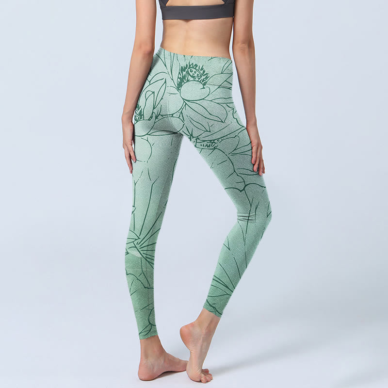 Pantalon de yoga pour femme avec legging de sport imprimé fleur de lotus vert Buddha Stones - image 5
