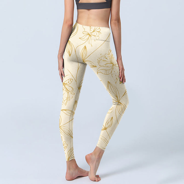 Pantalon de yoga pour femme avec legging de sport à imprimé vigne et fleurs beiges Buddha Stones - image 5