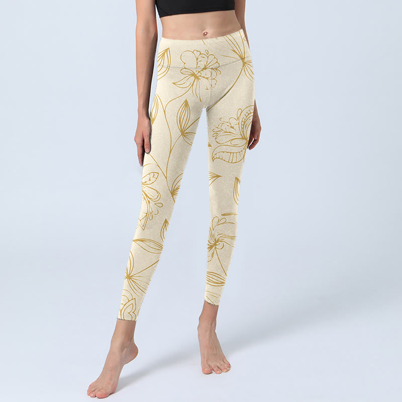 Pantalon de yoga pour femme avec legging de sport à imprimé vigne et fleurs beiges Buddha Stones - image 6