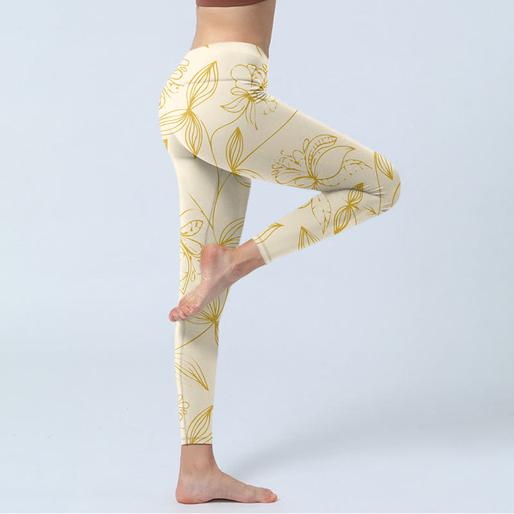 Pantalon de yoga pour femme avec legging de sport à imprimé vigne et fleurs beiges Buddha Stones - image 4