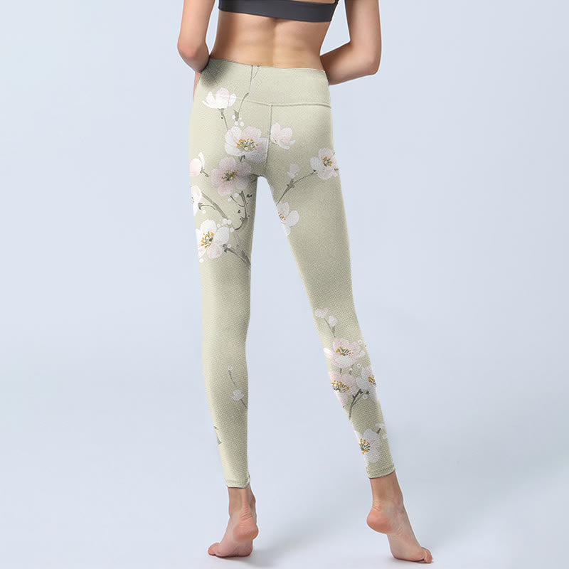 Pantalon de yoga pour femme avec legging de sport beige à imprimé fleurs de prunier Buddha Stones - image 7