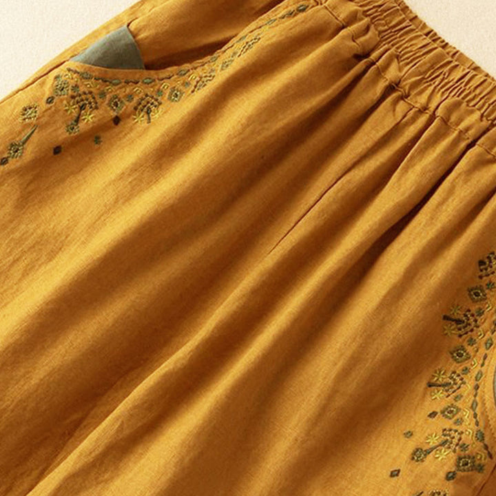 Pantalon sarouel capri taille élastique avec broderies vintage Buddha Stones et poches - image 3