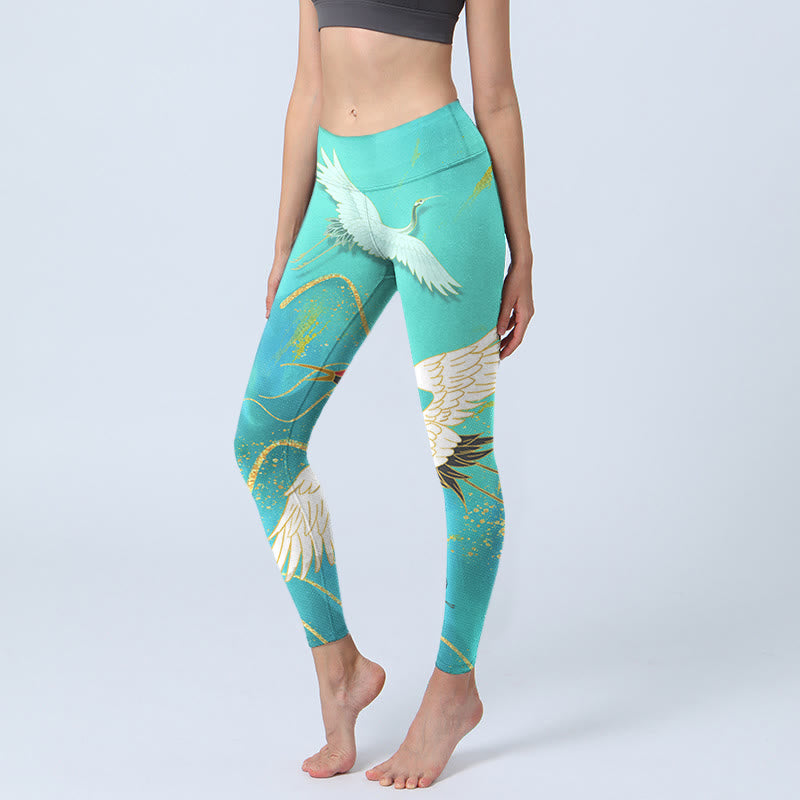 Leggings de fitness en tissu lycra imprimé grue de montagne vert menthe Buddha Stones Pantalon de yoga pour femme - Turquoise moyen - US18，UK/AU22，EU50 (4XL) - image 0