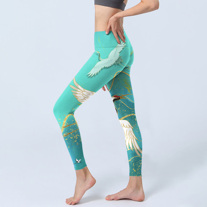 Leggings de fitness en tissu lycra imprimé grue de montagne vert menthe Buddha Stones Pantalon de yoga pour femme - image 4