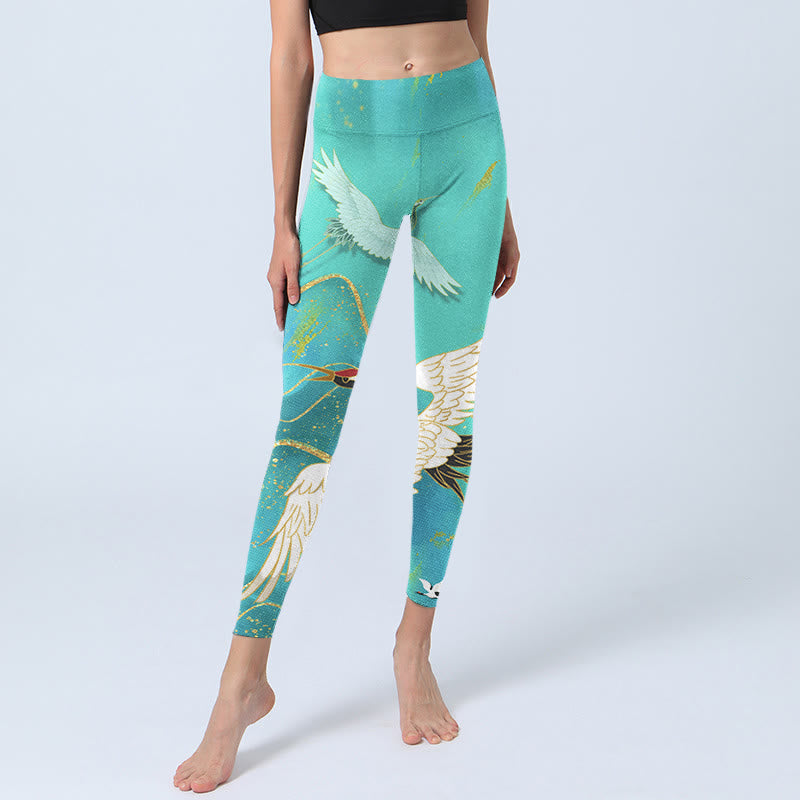 Leggings de fitness en tissu lycra imprimé grue de montagne vert menthe Buddha Stones Pantalon de yoga pour femme - image 6