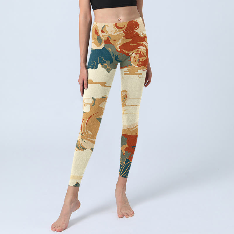 Leggings de fitness en tissu lycra imprimé Buddha Stones et nuages ​​colorés Pantalon de yoga pour femme - image 5