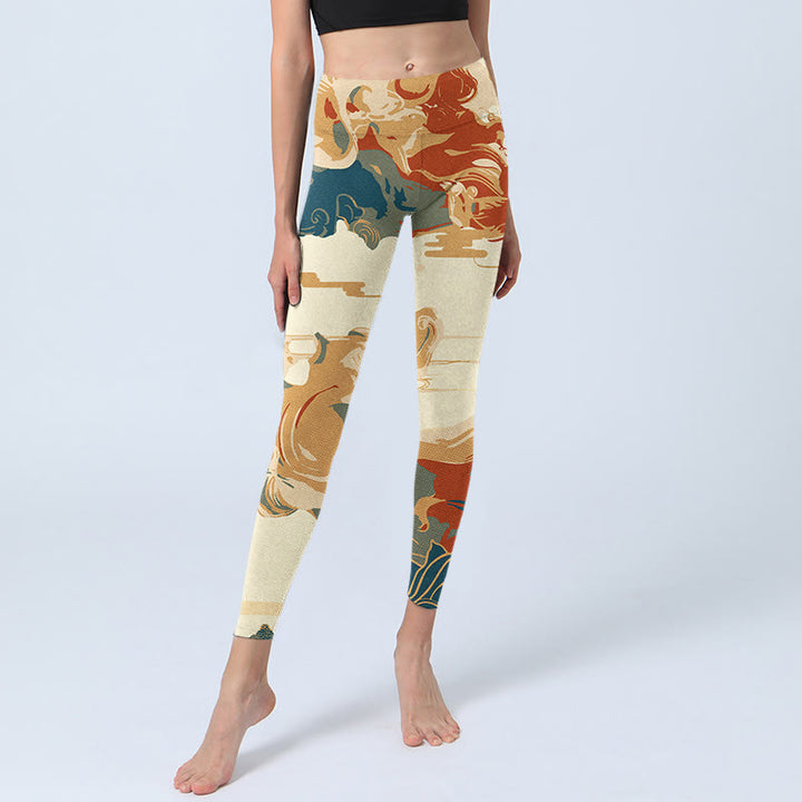 Leggings de fitness en tissu lycra imprimé Buddha Stones et nuages ​​colorés Pantalon de yoga pour femme - image 6