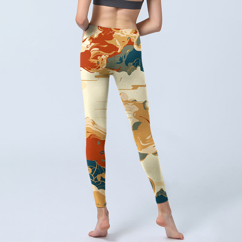 Leggings de fitness en tissu lycra imprimé Buddha Stones et nuages ​​colorés Pantalon de yoga pour femme - image 7
