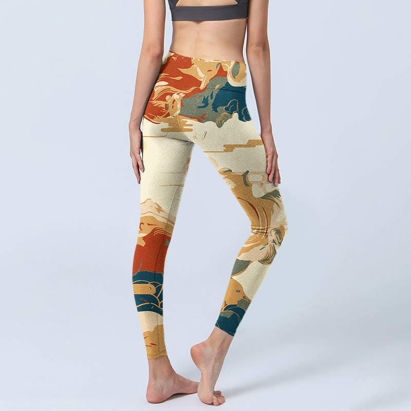 Leggings de fitness en tissu lycra imprimé Buddha Stones et nuages ​​colorés Pantalon de yoga pour femme - image 4