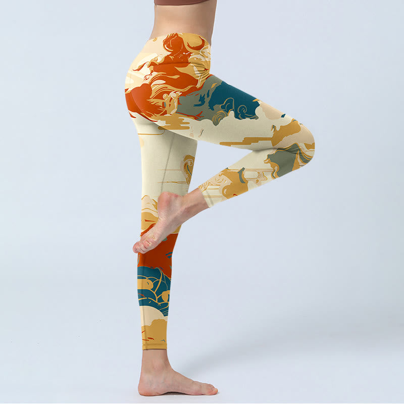 Leggings de fitness en tissu lycra imprimé Buddha Stones et nuages ​​colorés Pantalon de yoga pour femme - image 4