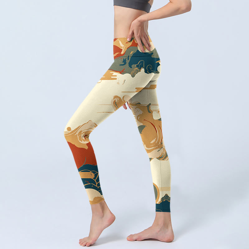 Leggings de fitness en tissu lycra imprimé Buddha Stones et nuages ​​colorés Pantalon de yoga pour femme - image 3