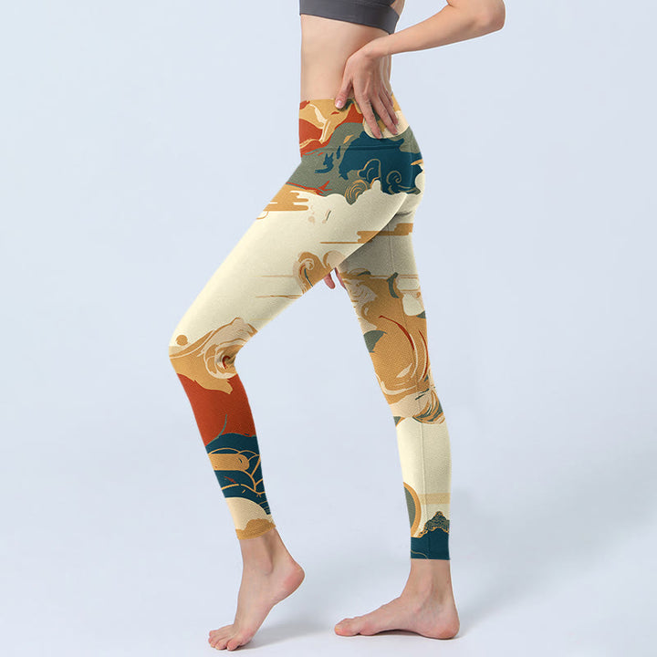 Leggings de fitness en tissu lycra imprimé Buddha Stones et nuages ​​colorés Pantalon de yoga pour femme - image 3