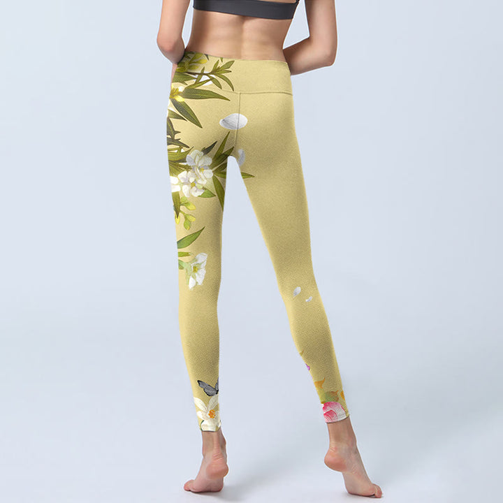 Leggings de fitness en tissu lycra imprimé Buddha Stones fleurs plantes papillon pantalon de yoga pour femme - image 8