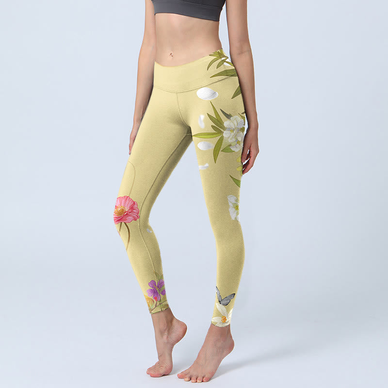 Leggings de fitness en tissu lycra imprimé Buddha Stones fleurs plantes papillon pantalon de yoga pour femme - Bisque - US18，UK/AU22，EU50 (4XL) - image 1