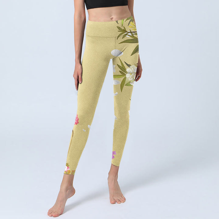 Leggings de fitness en tissu lycra imprimé Buddha Stones fleurs plantes papillon pantalon de yoga pour femme - image 7