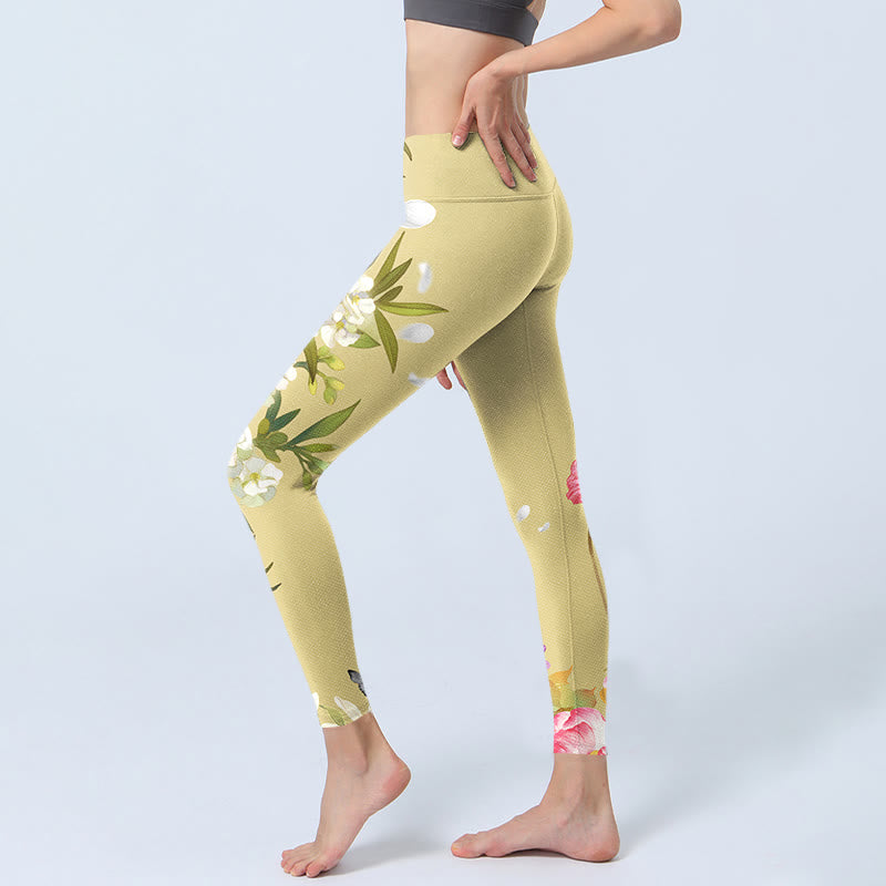 Leggings de fitness en tissu lycra imprimé Buddha Stones fleurs plantes papillon pantalon de yoga pour femme - image 3
