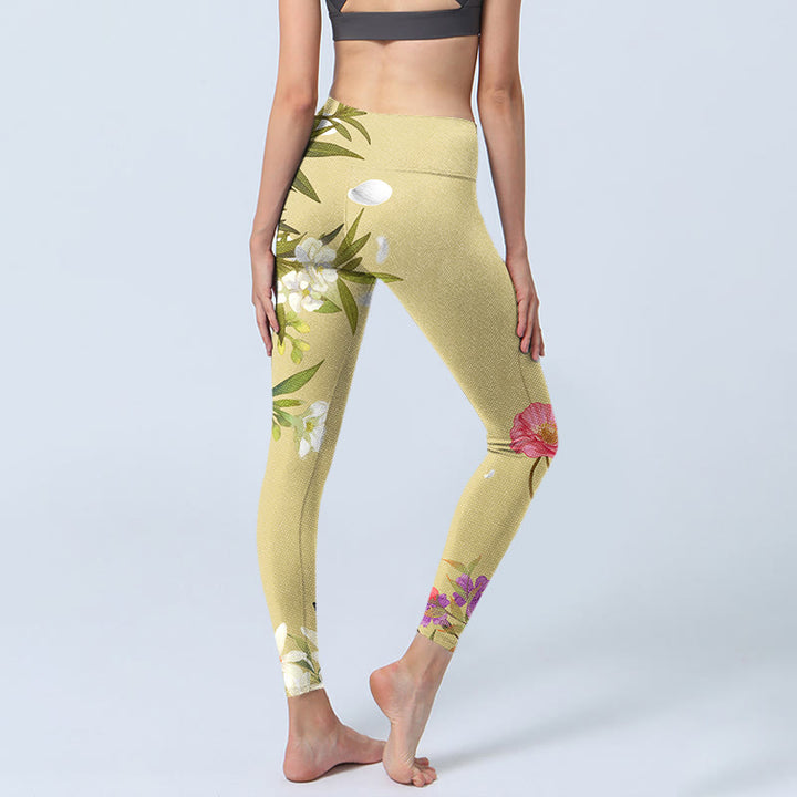 Leggings de fitness en tissu lycra imprimé Buddha Stones fleurs plantes papillon pantalon de yoga pour femme - image 4