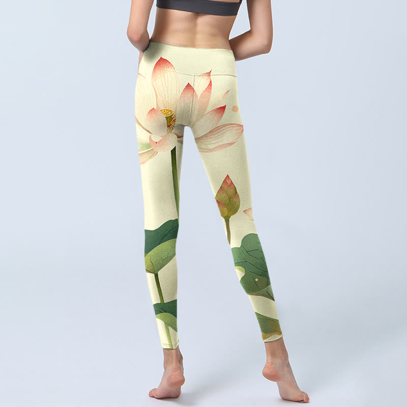 Leggings de fitness en tissu lycra imprimé Buddha Stones Lotus Flower Leaf Libellule Pantalon de yoga pour femme - image 8