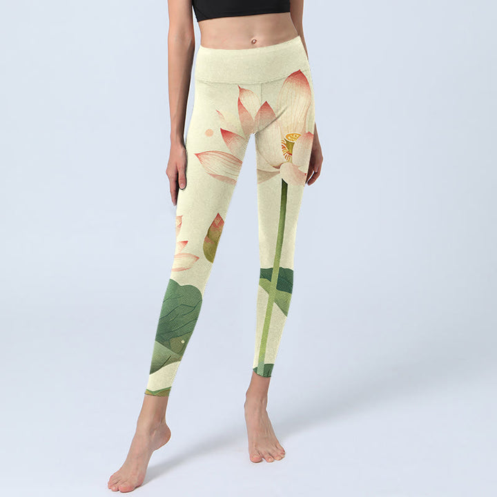 Leggings de fitness en tissu lycra imprimé Buddha Stones Lotus Flower Leaf Libellule Pantalon de yoga pour femme - image 7