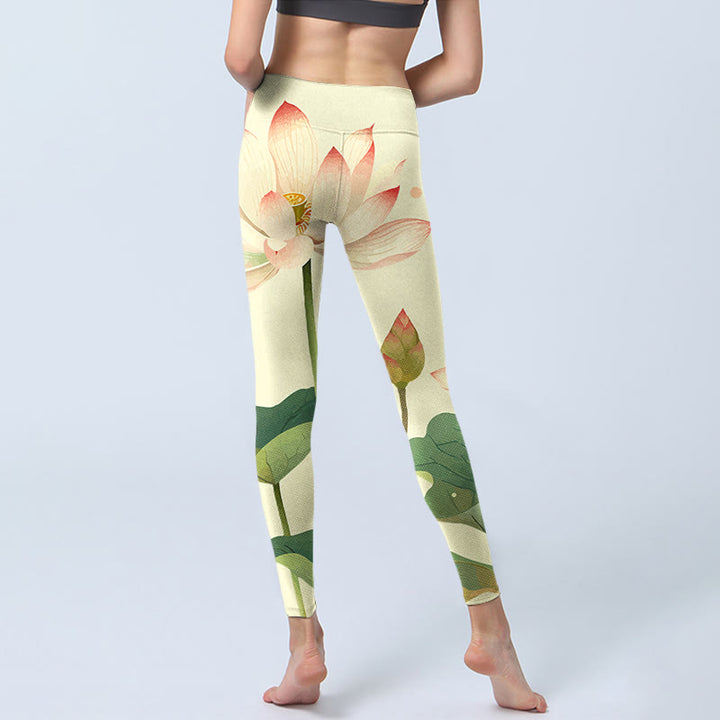 Leggings de fitness en tissu lycra imprimé Buddha Stones Lotus Flower Leaf Libellule Pantalon de yoga pour femme - image 7