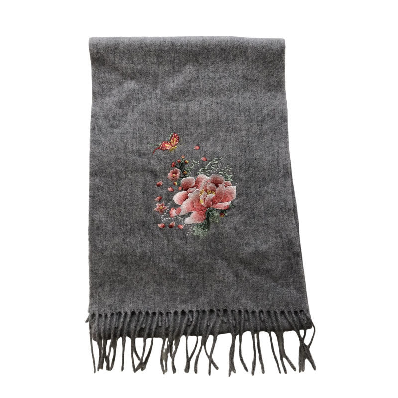 Châle en laine avec Buddha Stones, broderie de papillons pivoine rose, pompon, écharpe de voyage confortable pour l'hiver - image 5