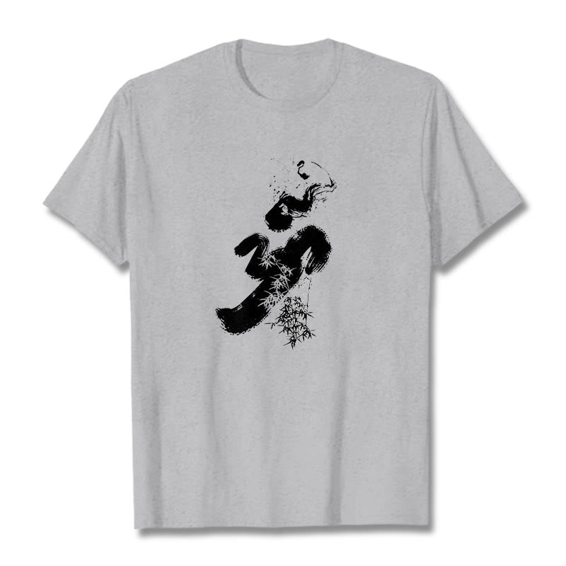 T-shirt en coton avec encre de bambou et Buddha Stones OM - Gris clair - 2XL - image 20