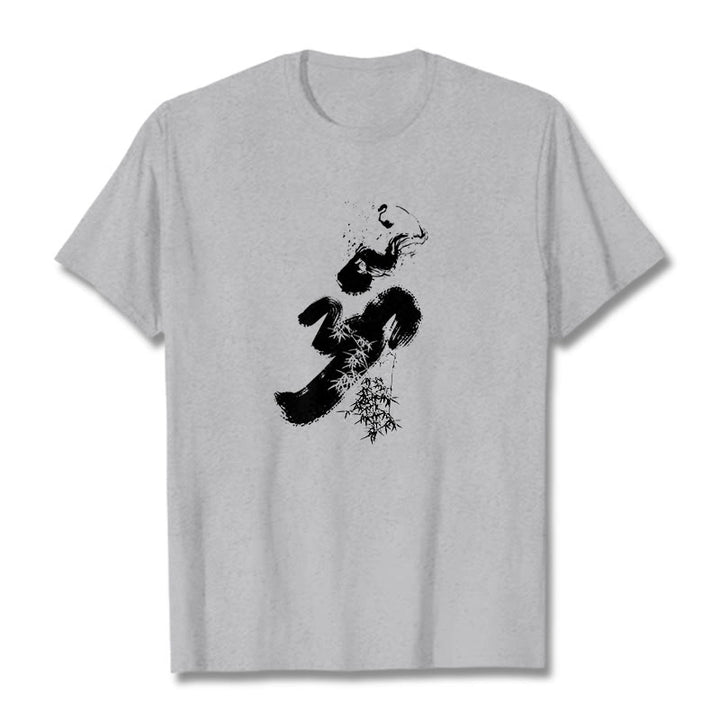 T-shirt en coton avec encre de bambou et Buddha Stones OM - Gris clair - 2XL - image 20