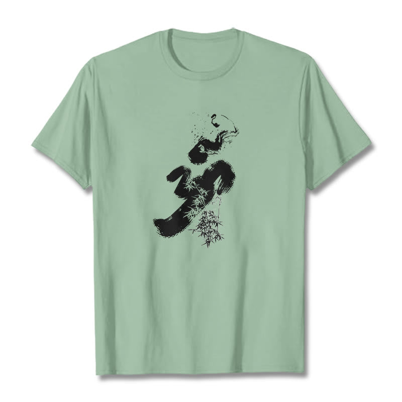 T-shirt en coton avec encre de bambou et Buddha Stones OM - Vert pâle - 2XL - image 18