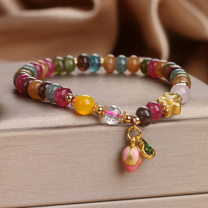 Bracelet de sagesse en tourmaline et graines de lotus avec Buddha Stones