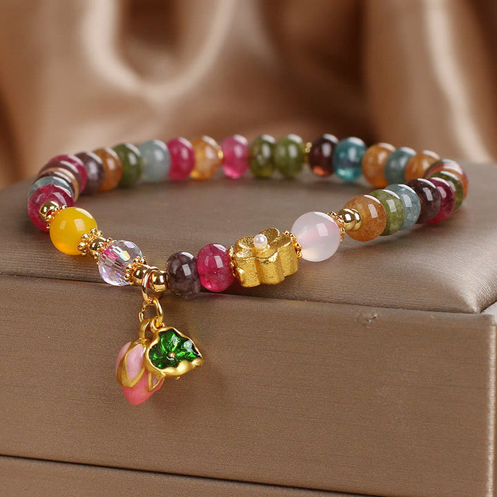 Bracelet de sagesse en tourmaline et graines de lotus avec Buddha Stones
