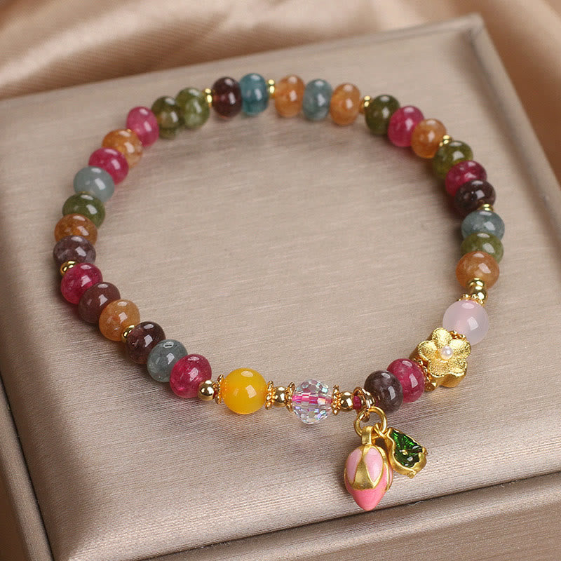 Bracelet de sagesse en tourmaline et graines de lotus avec Buddha Stones