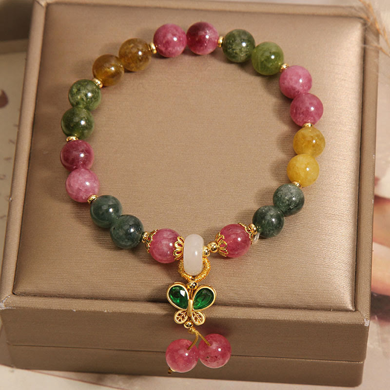 Bracelet de sagesse papillon en jade tourmaline et Buddha Stones