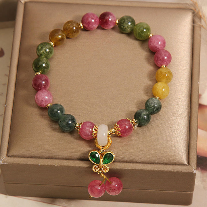 Bracelet de sagesse papillon en jade tourmaline et Buddha Stones