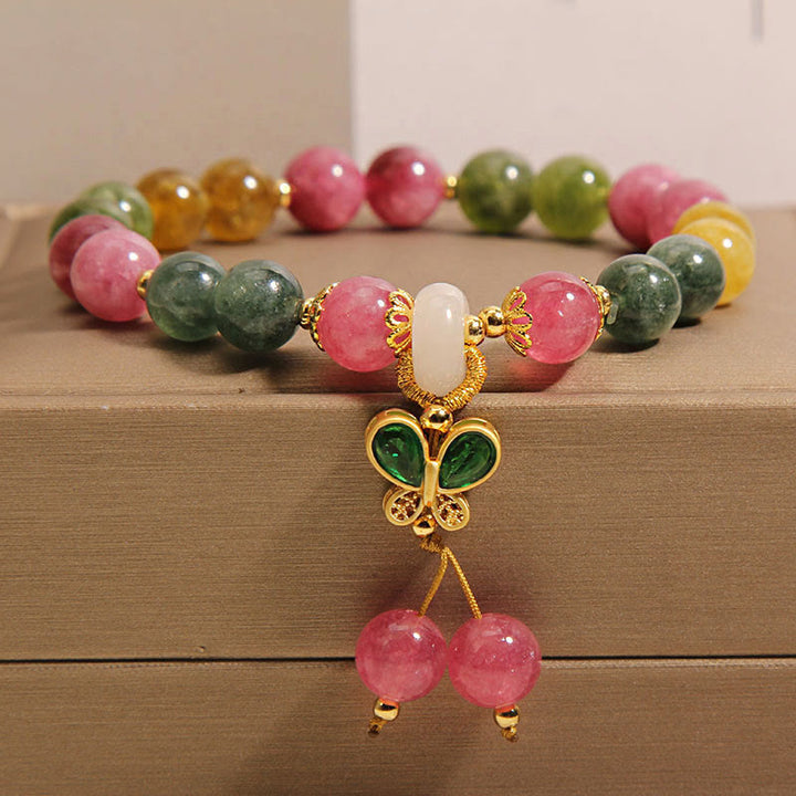 Bracelet de sagesse papillon en jade tourmaline et Buddha Stones