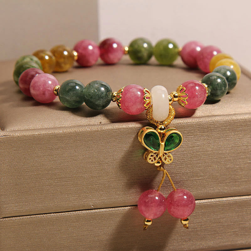 Bracelet de sagesse papillon en jade tourmaline et Buddha Stones