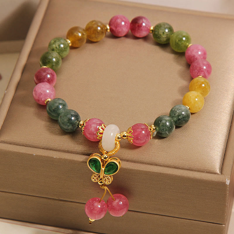 Bracelet de sagesse papillon en jade tourmaline et Buddha Stones