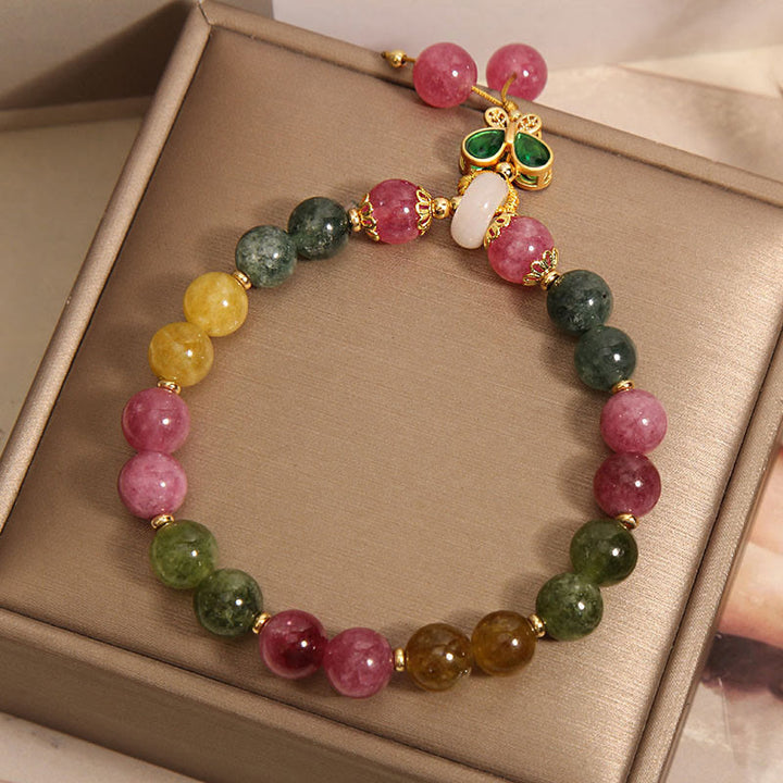Bracelet de sagesse papillon en jade tourmaline et Buddha Stones