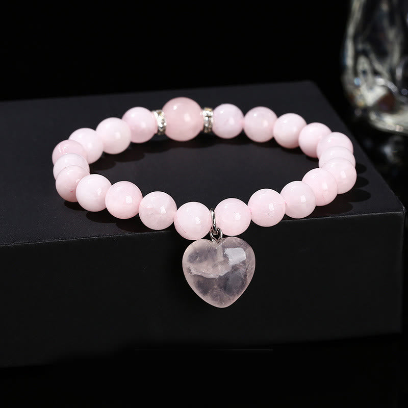 Bracelet d'équilibre en forme de cœur avec Buddha Stones et divers cristaux verts en aventurine. - Cristal rose (Tour de poignet : 14-16 cm) - 10 mm - image 18