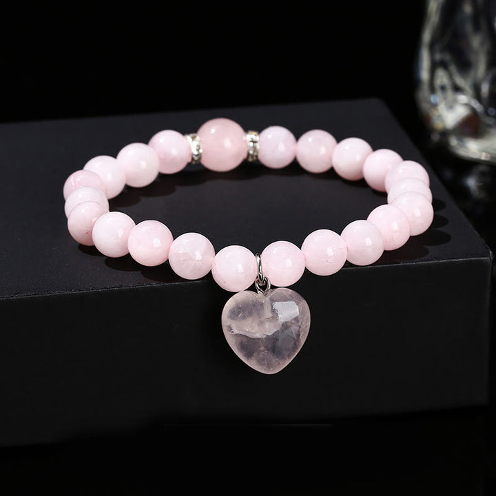 Bracelet d'équilibre en forme de cœur avec Buddha Stones et divers cristaux verts en aventurine. - Cristal rose (Tour de poignet : 14-16 cm) - 10 mm - image 18