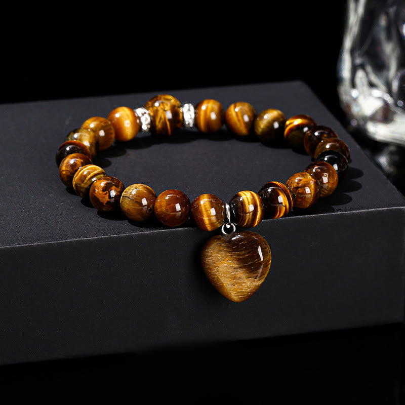 Bracelet d'équilibre en forme de cœur avec Buddha Stones et divers cristaux verts en aventurine. - Œil de tigre (Tour de poignet : 14-16 cm) - 10 mm - image 20