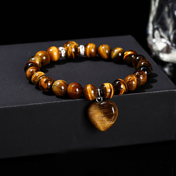 Bracelet d'équilibre en forme de cœur avec Buddha Stones et divers cristaux verts en aventurine. - Œil de tigre (Tour de poignet : 14-16 cm) - 10 mm - image 20
