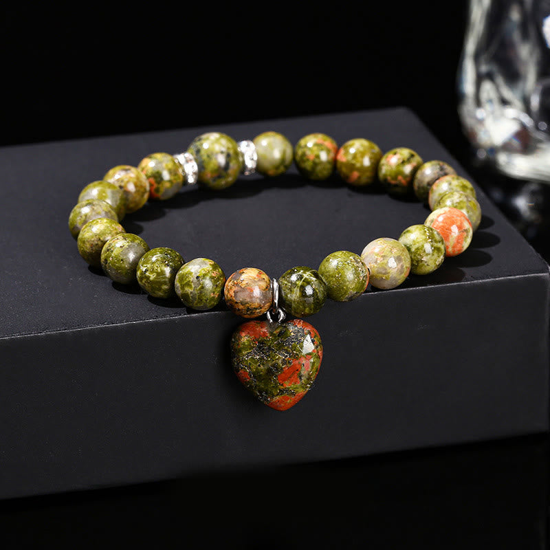 Bracelet d'équilibre en forme de cœur avec Buddha Stones et divers cristaux verts en aventurine. - Unakite (Tour de poignet : 14-16 cm) - 10 mm - image 26