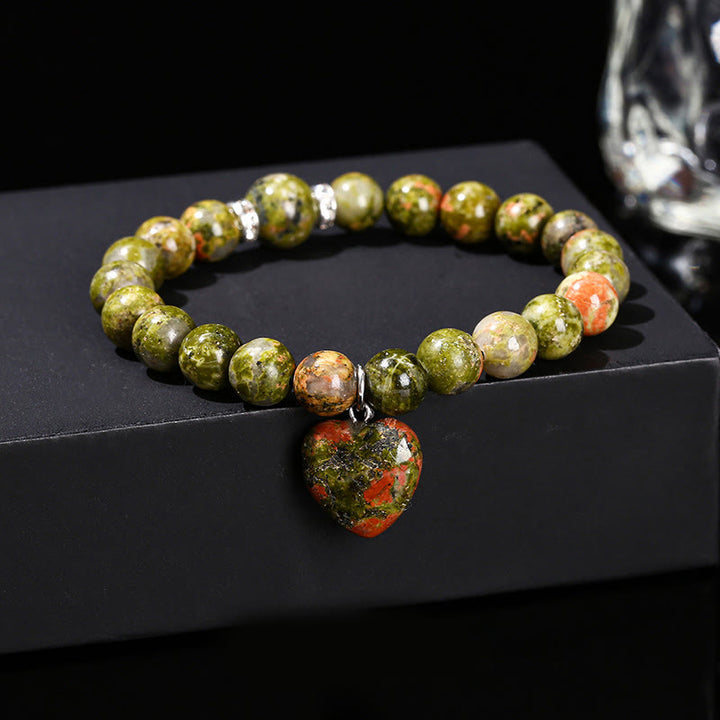 Bracelet d'équilibre en forme de cœur avec Buddha Stones et divers cristaux verts en aventurine. - Unakite (Tour de poignet : 14-16 cm) - 10 mm - image 26
