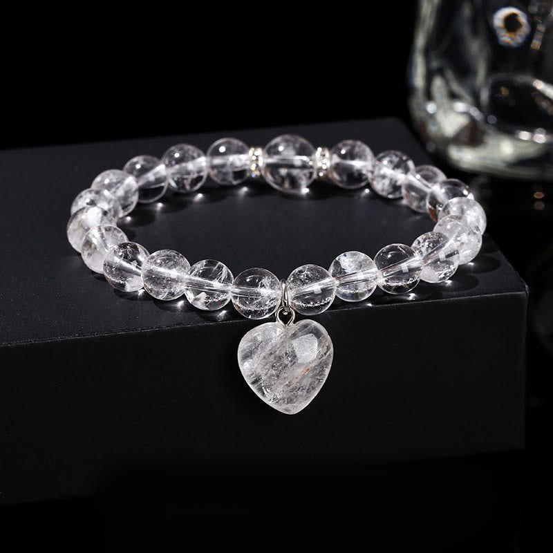 Bracelet d'équilibre en forme de cœur avec Buddha Stones et divers cristaux verts en aventurine. - Cristal blanc (Tour de poignet : 14-16 cm) - 10 mm - image 16