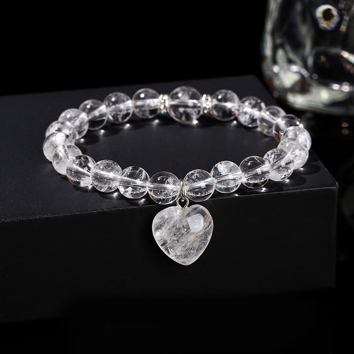 Bracelet d'équilibre en forme de cœur avec Buddha Stones et divers cristaux verts en aventurine. - Cristal blanc (Tour de poignet : 14-16 cm) - 10 mm - image 16