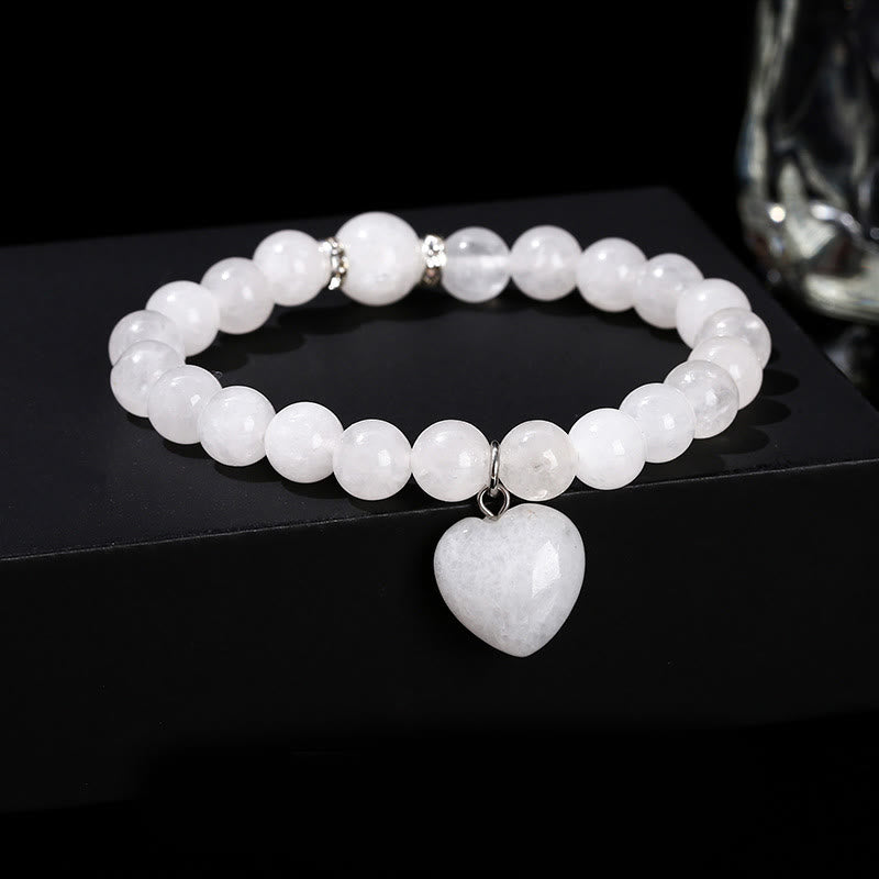Bracelet d'équilibre en forme de cœur avec Buddha Stones et divers cristaux verts en aventurine. - Jade blanc (Tour de poignet : 14-16 cm) - 10 mm - image 14