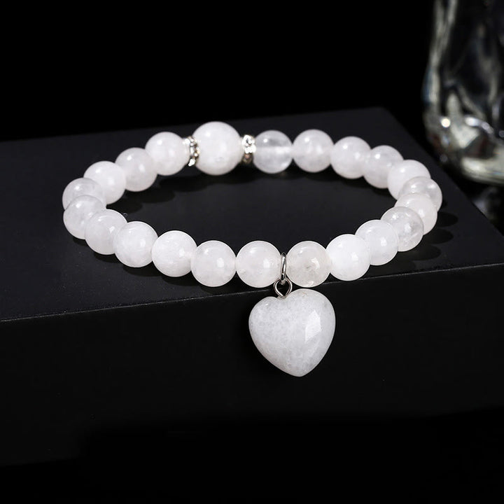 Bracelet d'équilibre en forme de cœur avec Buddha Stones et divers cristaux verts en aventurine. - Jade blanc (Tour de poignet : 14-16 cm) - 10 mm - image 14