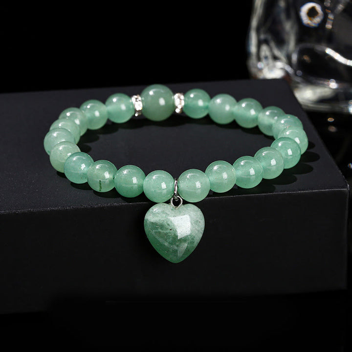 Bracelet d'équilibre en forme de cœur avec Buddha Stones et divers cristaux verts en aventurine. - Aventurine verte (Tour de poignet : 14-16 cm) - 10 mm - image 0
