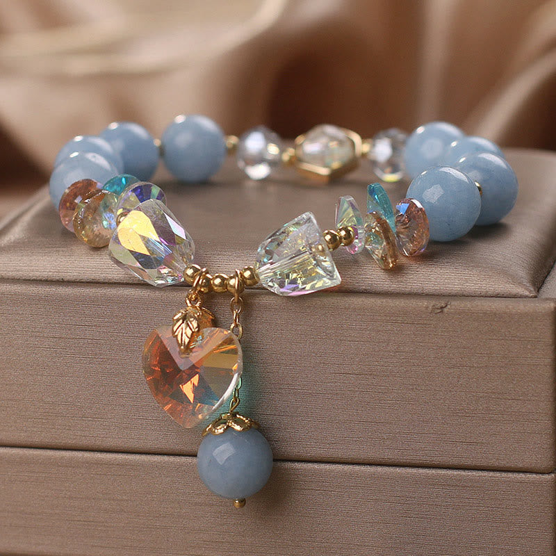 Bracelet de guérison avec breloque en forme de cœur en cristal vert aigue-marine de Buddha Stones
